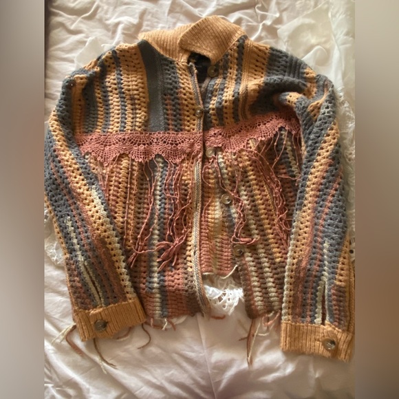Miss Me Sweaters - Miss Me Earthy Tones Striped Cardigan